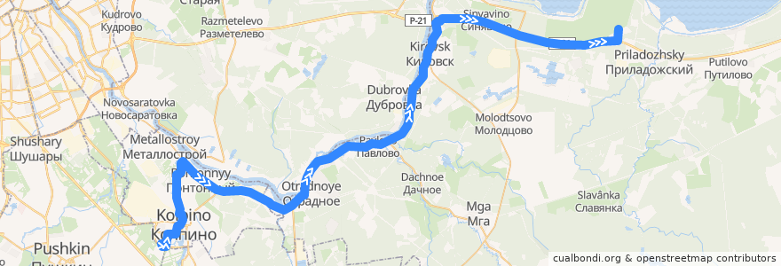 Mapa del recorrido Автобус № 475: Колпино, Заводской проспект => садоводство "Восход - 1" de la línea  en Ленинградская область.