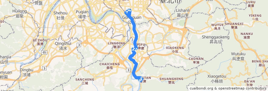 Mapa del recorrido 新北市 綠13 青潭-公館 (往公館) de la línea  en Nuova Taipei.