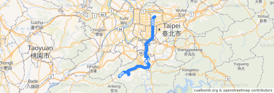 Mapa del recorrido 新北市 909 錦繡-松山機場 (往程) de la línea  en Nuevo Taipéi.