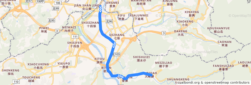 Mapa del recorrido 新北市 綠5 (G5) 大鵬華城-大崎腳 (返程) de la línea  en 新店區.