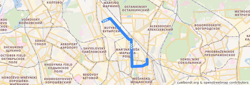 Mapa del recorrido Автобус 19: Метро «Тимирязевская» => Рижский вокзал de la línea  en 莫斯科.