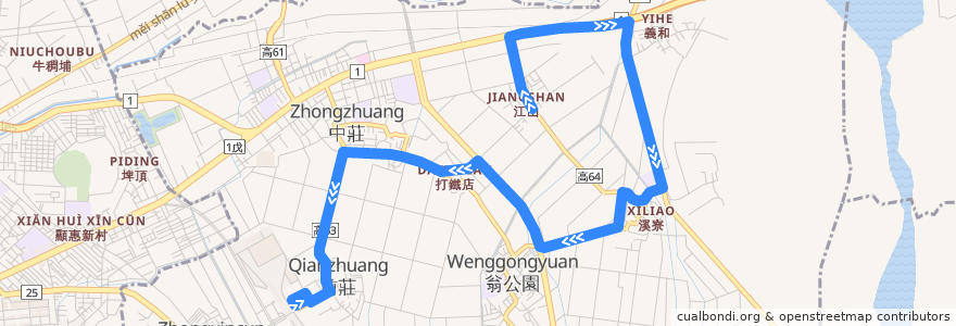 Mapa del recorrido 橘22(往程) de la línea  en 다랴오구.
