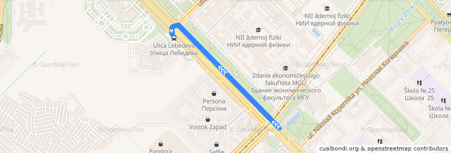 Mapa del recorrido Троллейбус 4: Метро Университет - улица Лебедева de la línea  en モスクワ.