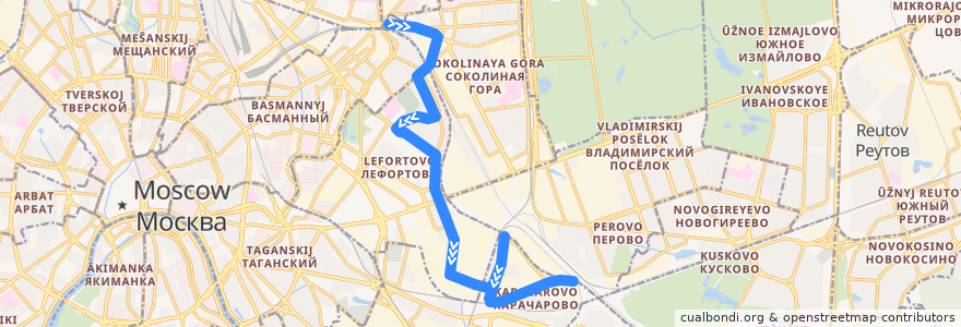 Mapa del recorrido Автобус 59: Электрозаводский мост - Карачарово de la línea  en 莫斯科.