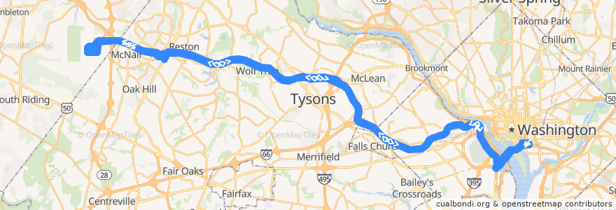 Mapa del recorrido WMATA 5A DC-Dulles Line de la línea  en ویرجینیا.