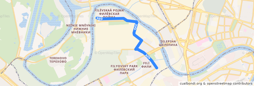 Mapa del recorrido Автобус №653: метро "Фили" -Филевский бульвар de la línea  en Moscú.