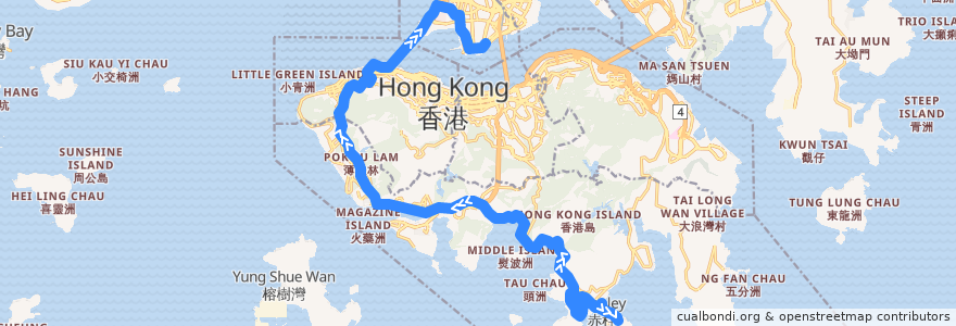 Mapa del recorrido Bus 973 (Stanley Market - Tsim Sha Tsui (Mody Road)) de la línea  en Ilha de Hong Kong.