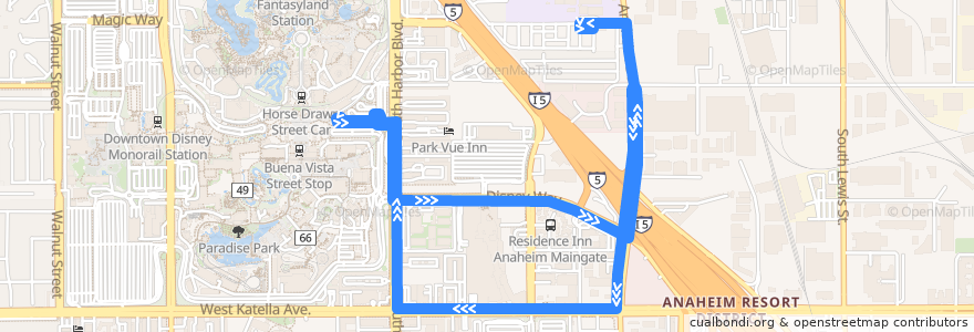 Mapa del recorrido ART Route 6 de la línea  en 애너하임.