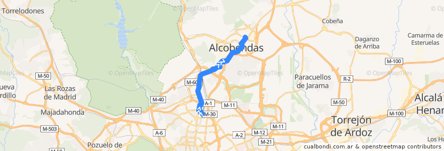 Mapa del recorrido Bus 154: Estación Chamartín → San Sebastián de los Reyes (por Fuencarral) de la línea  en Comunidad de Madrid.