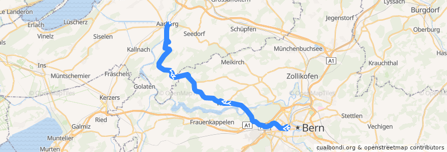 Mapa del recorrido Bus 100: Bern Hauptbahnhof -> Aarberg Post/Bahnhof de la línea  en برن.