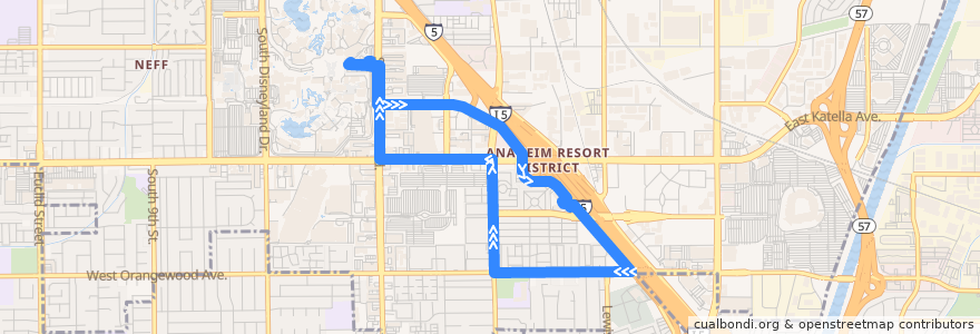 Mapa del recorrido ART Route 12 de la línea  en 애너하임.