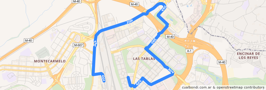 Mapa del recorrido Bus T61: Fuencarral → Las Tablas de la línea  en مدريد.