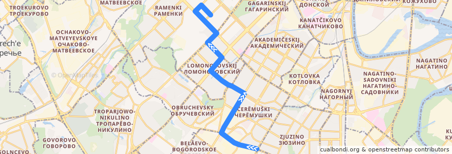 Mapa del recorrido Автобус 1: Севастопольский проспект - ДК МГУ de la línea  en Moscou.