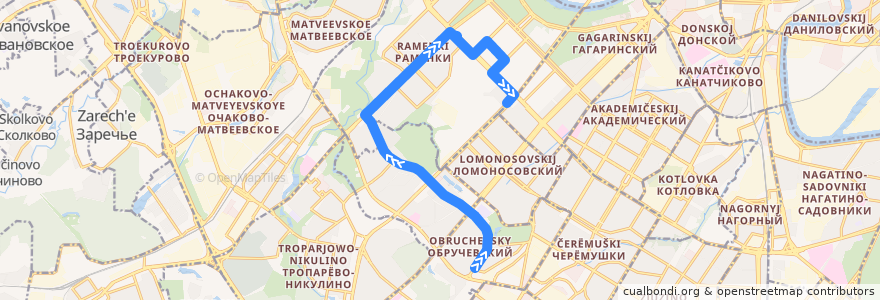 Mapa del recorrido Автобус 661: улица Новаторов - Метро "Университет" de la línea  en Western Administrative Okrug.