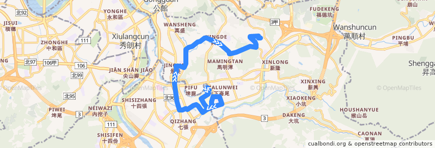 Mapa del recorrido 臺北市 棕2 景美女中-萬芳社區 (往程) de la línea  en 文山區.