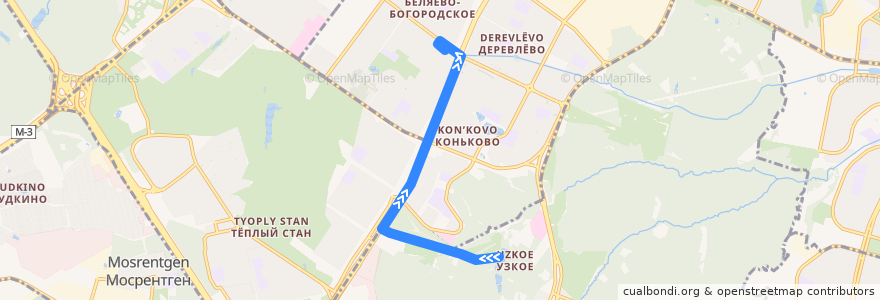 Mapa del recorrido Автобус 49: Санаторий "Узкое" - Метро "Беляево" de la línea  en Südwestlicher Verwaltungsbezirk.