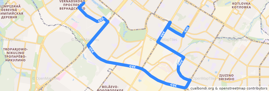 Mapa del recorrido Автобус 246: 23-й квартал Новых Черёмушек - метро "Проспект Вернадского" de la línea  en Юго-Западный административный округ.