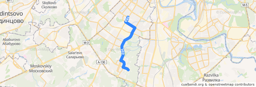 Mapa del recorrido Автобус 648: метро "Новые Черёмушки" - метро "Новоясеневская" de la línea  en Юго-Западный административный округ.