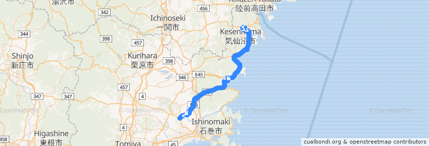 Mapa del recorrido 気仙沼線BRT de la línea  en Miyagi Prefecture.