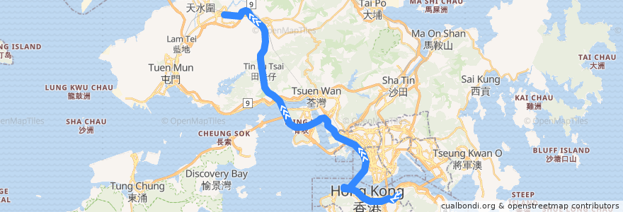 Mapa del recorrido Bus 968 (Causeway Bay (Tin Hau) - Yuen Long (West)) de la línea  en Гонконг.
