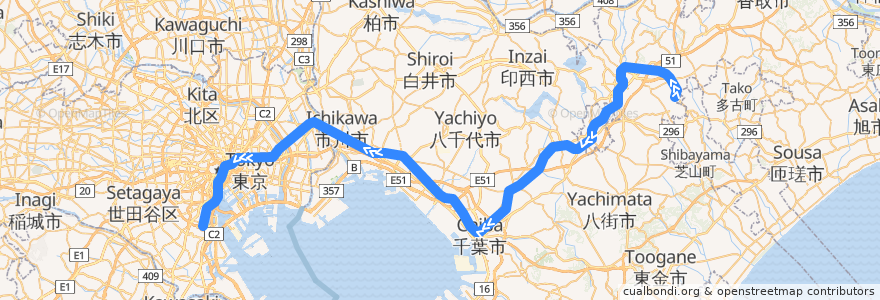Mapa del recorrido JR成田エクスプレス de la línea  en 日本.