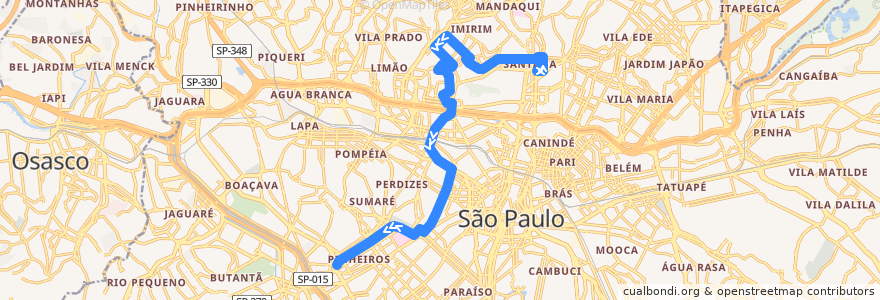Mapa del recorrido 177H-21 Pinheiros de la línea  en Сан-Паулу.
