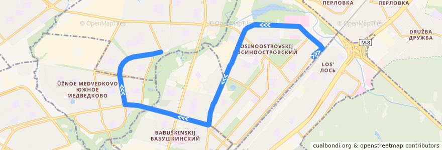 Mapa del recorrido Автобус 696: Платформа Лось => Заревый проезд de la línea  en 东北行政区.