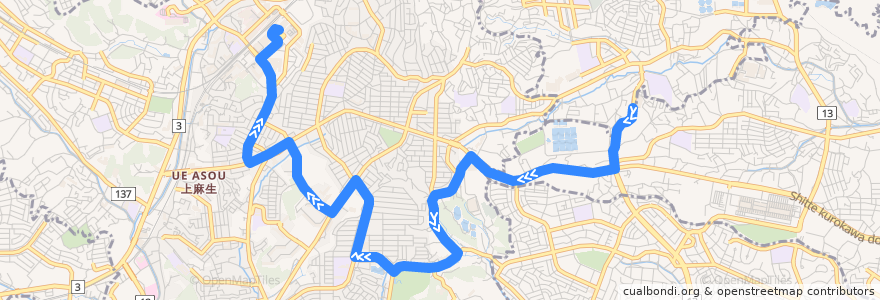 Mapa del recorrido 新ゆり線 de la línea  en Кавасаки.