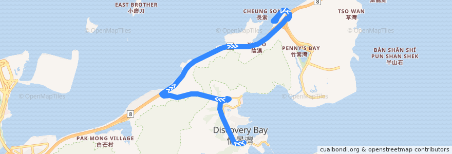 Mapa del recorrido DB03R - 愉景灣碼頭廣場 往 欣澳站 Discovery Bay Ferry Pier Plaza to Sunny Bay Station de la línea  en 香港 Hong Kong.