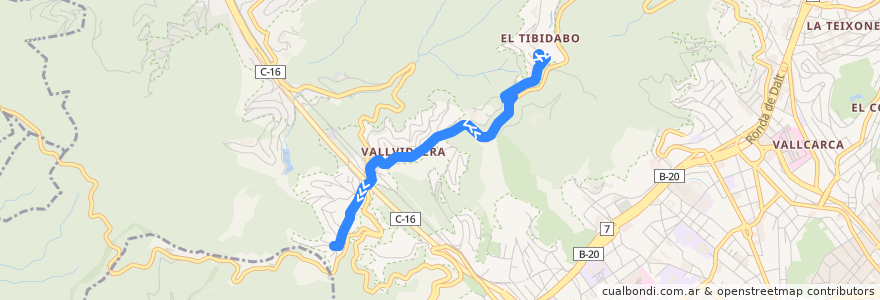 Mapa del recorrido 111 Tibidabo => Vallvidrera de la línea  en Barcelona.