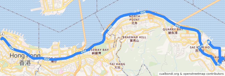 Mapa del recorrido Bus 720 (Grand Promenade → Central (Gilman Street)) (1) de la línea  en Hong Kong Adası.