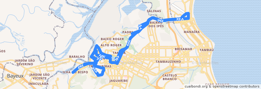 Mapa del recorrido 602 - Ilha do Bispo/Manaíra Shopping via Mandacaru de la línea  en João Pessoa.