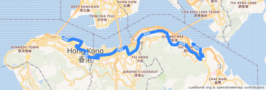 Mapa del recorrido Bus 2 (Central (Macau Ferry) → Grand Promenade) de la línea  en Hong Kong Adası.