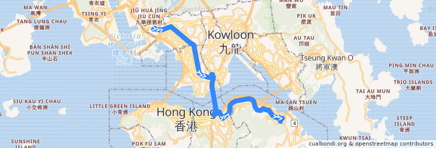 Mapa del recorrido Cross-harbour Bus 102 (Mei Foo → Shau Kei Wan) de la línea  en 香港.