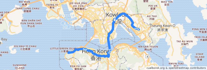 Mapa del recorrido Cross-harbour Bus 101 (Kwun Tong (Yue Man Square) → Kennedy Town) de la línea  en 香港 Hong Kong.
