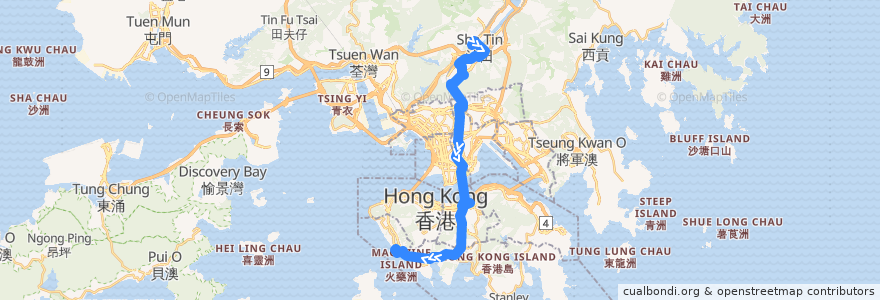 Mapa del recorrido Cross-harbour Bus 170 (Sha Tin Railway Station → Wah Fu (Central)) de la línea  en 香港 Hong Kong.