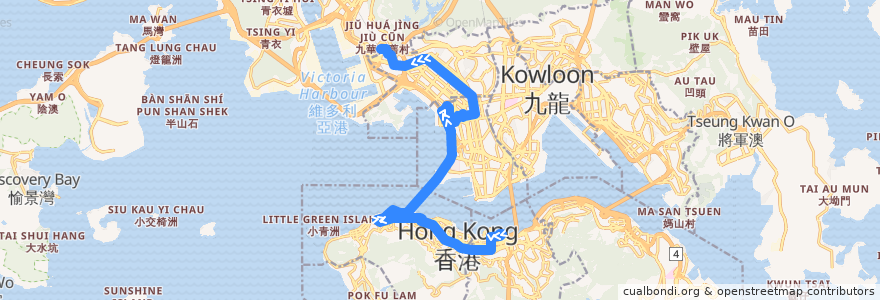 Mapa del recorrido 過海隧巴905線 Cross-harbour Bus 905 (灣仔北 Wan Chai North → 荔枝角 Lai Chi Kok) de la línea  en 香港 Hong Kong.