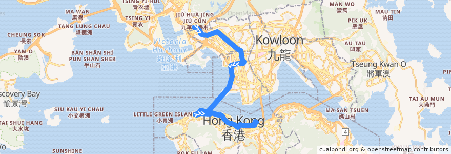 Mapa del recorrido 過海隧巴905線 Cross-harbour Bus 905 (荔枝角 Lai Chi Kok → 灣仔北 Wan Chai North) de la línea  en 香港 Hong Kong.