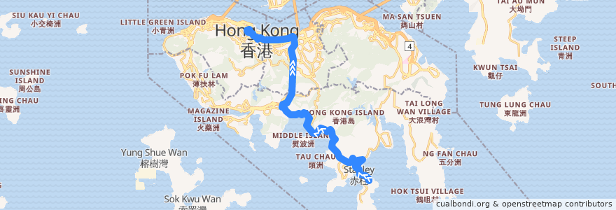 Mapa del recorrido 城巴260線 Citybus 260 (赤柱監獄 Stanley Prison → 中環 Central) de la línea  en 香港島 Hong Kong Island.