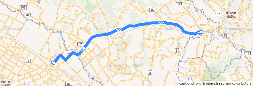 Mapa del recorrido 鶴川37系統 de la línea  en 日本.