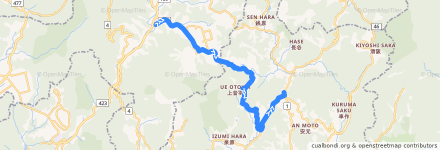 Mapa del recorrido 138: 余野→忍頂寺 de la línea  en Osaka Prefecture.