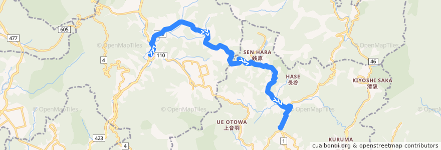 Mapa del recorrido 139: 余野→忍頂寺 de la línea  en 大阪府.
