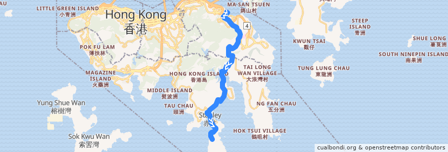 Mapa del recorrido 新巴14線 NWFB 14 (嘉亨灣 Grand Promenade → 赤柱炮台 Stanley Fort) de la línea  en 香港島 Hong Kong Island.