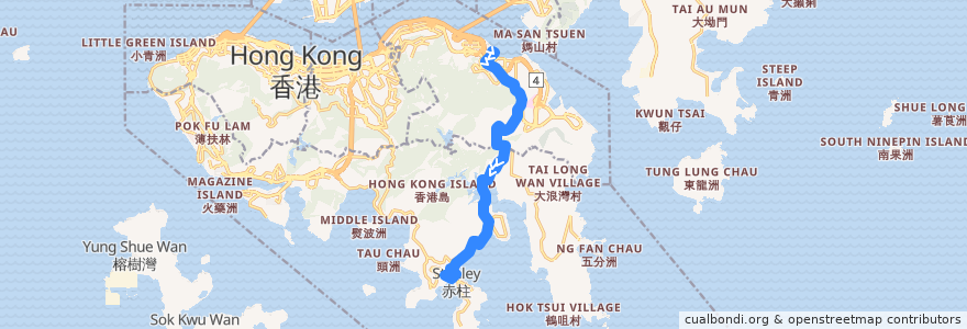 Mapa del recorrido 新巴14線 NWFB 14 (嘉亨灣 Grand Promenade → 赤柱廣場 Stanley Plaza (不經炮台 omit Fort)) de la línea  en 香港島 Hong Kong Island.