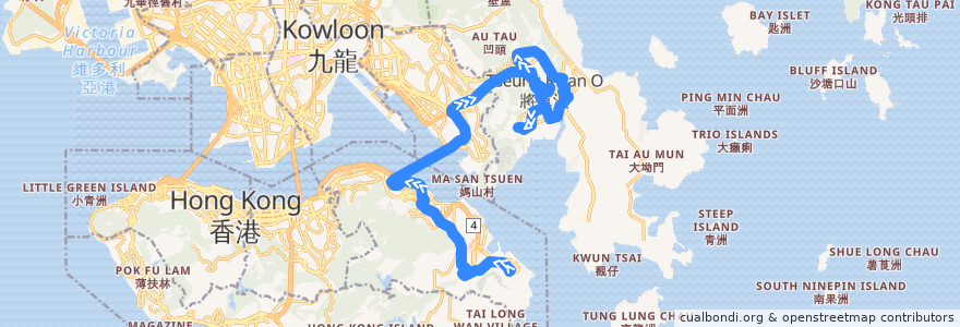 Mapa del recorrido Bus 694 (Siu Sai Wan Estate → Tiu Keng Leng Station) de la línea  en Hongkong.