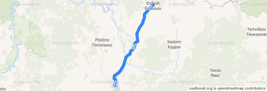 Mapa del recorrido Сасово — Ермишь de la línea  en 梁贊州.