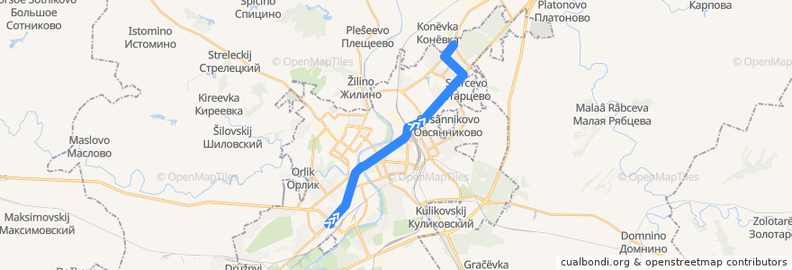 Mapa del recorrido Троллейбус №1: "Автовокзал - Санаторий Лесной" de la línea  en 오룔.
