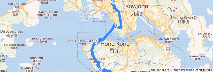 Mapa del recorrido 過海隧巴970X線 Cross-harbour Bus 970X (蘇屋 So Uk → 香港仔 Aberdeen) de la línea  en 香港 Hong Kong.