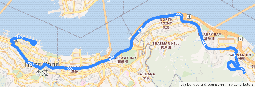 Mapa del recorrido Bus 722 (Yiu Tung → Central Ferry Piers) (2) de la línea  en 홍콩섬.