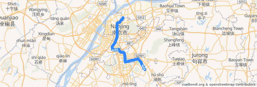 Mapa del recorrido 南京地铁1号线: 中国药科大学 => 迈皋桥 de la línea  en Nanchino.